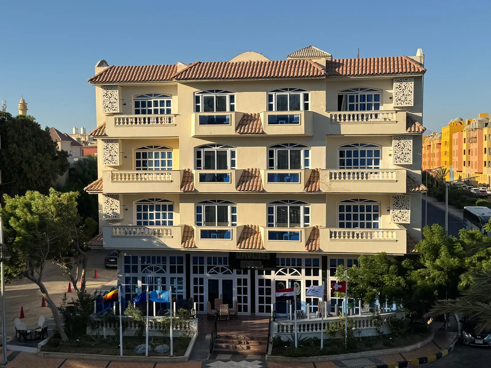 Front facade of DaVinci Beach hotel in Hurghada